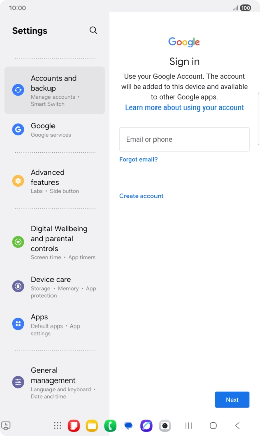 If you don't have a Google account, press Create account and follow the instructions on the screen to create an account. If you don't have a Google account, press Create account and follow the instructions on the screen to create an account.