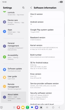 Your tablet's software version is displayed below Android version. Your tablet's software version is displayed below Android version.