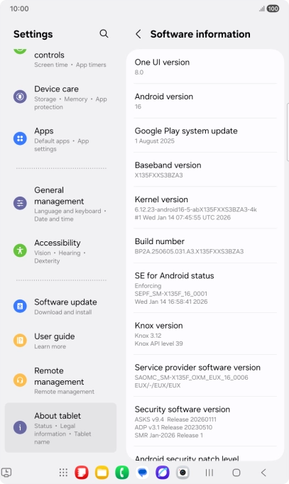Your tablet's software version is displayed below Android version. Your tablet's software version is displayed below Android version.