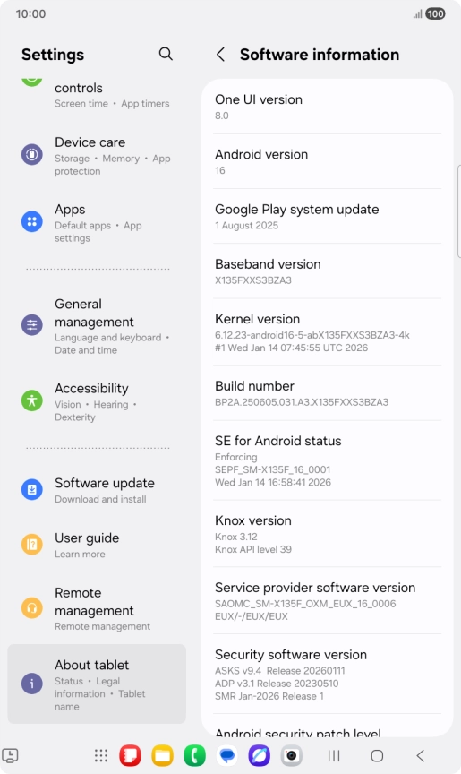 Your tablet's software version is displayed below Android version. Your tablet's software version is displayed below Android version.