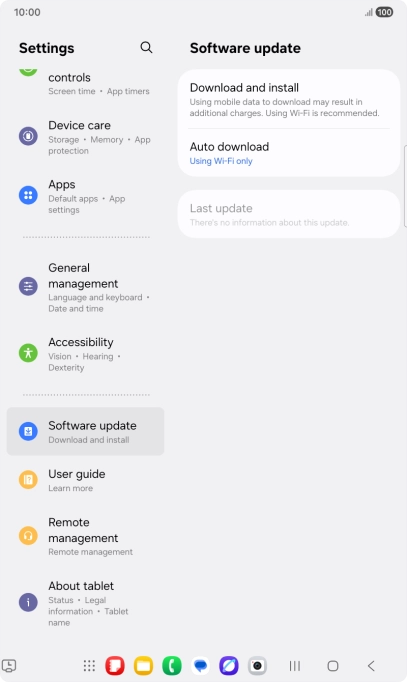 Press Download and install. If a new software version is available, it's displayed. Follow the instructions on the screen to update the tablet software. Press Download and install. If a new software version is available, it's displayed. Follow the instructions on the screen to update the tablet software.