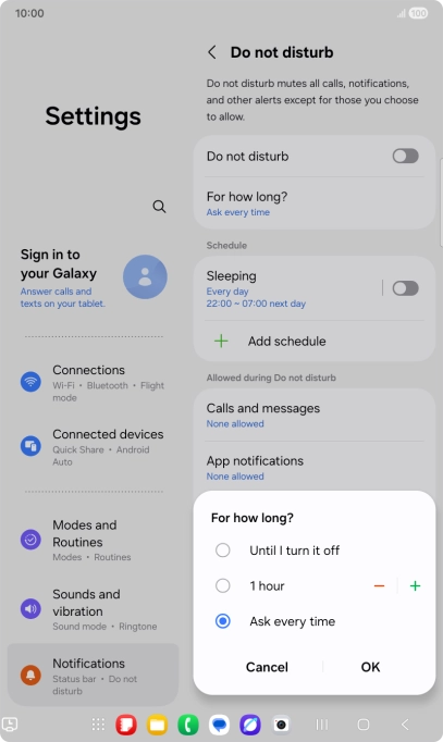 Press the required setting. Press the required setting.