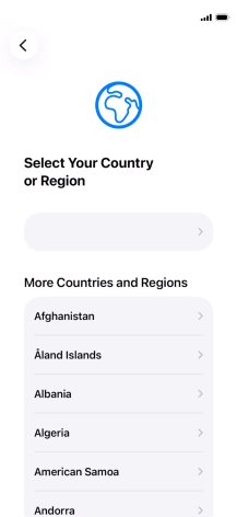 Press the required country or area. Press the required country or area.