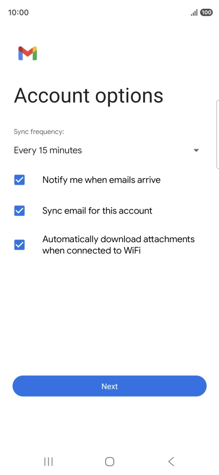 If this screen is displayed, you email account has been recognised and set up automatically. Follow the instructions on the screen to key in more information and finish setting up your phone. If this screen is displayed, you email account has been recognised and set up automatically. Follow the instructions on the screen to key in more information and finish setting up your phone.