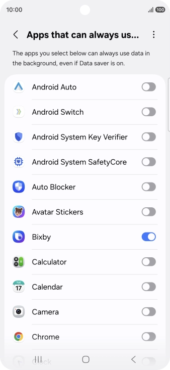 Press the indicators next to the required apps to turn the function on or off. Press the indicators next to the required apps to turn the function on or off.