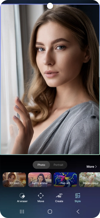 To change the style of your portrait photos, press Style and follow the instructions on the screen to use the function. To change the style of your portrait photos, press Style and follow the instructions on the screen to use the function.