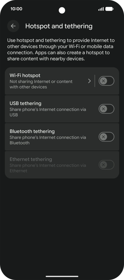 Press Wi-Fi hotspot. Press Wi-Fi hotspot.