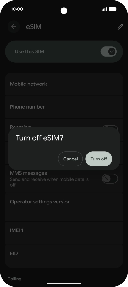 If you turn off use of the SIM, press Turn off. If you turn off use of the SIM, press Turn off.