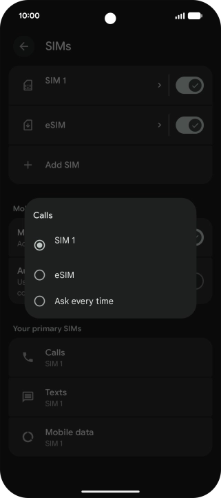 Press the required setting. Press the required setting.