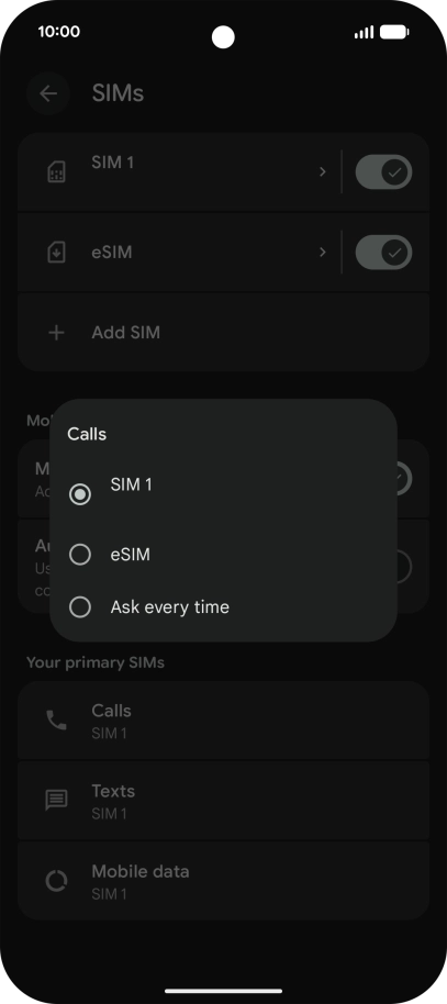 Press the required setting. Press the required setting.