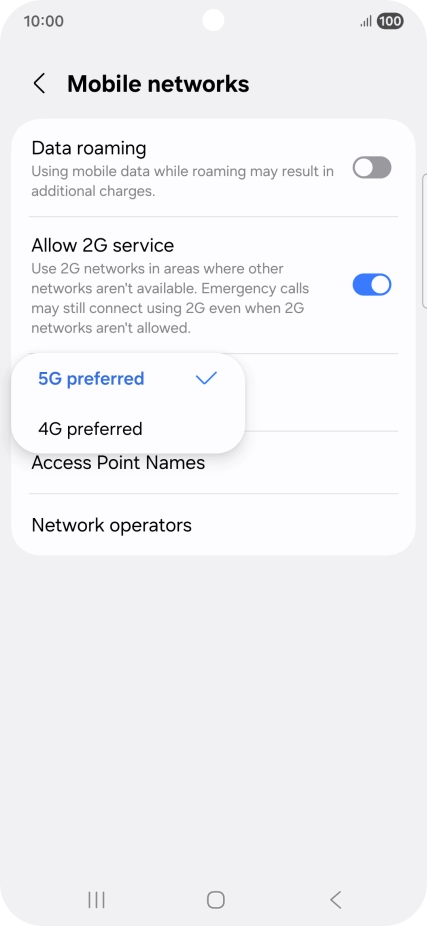 Press the required network mode. Press the required network mode.