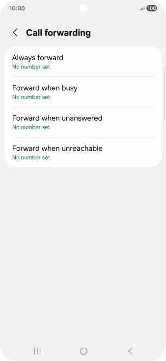 Press the required divert type. Press the required divert type.