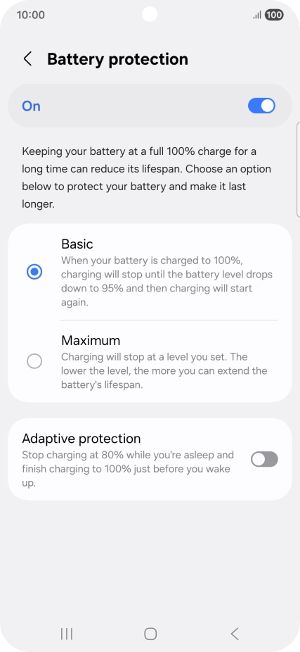 Press the required setting. Press the required setting.