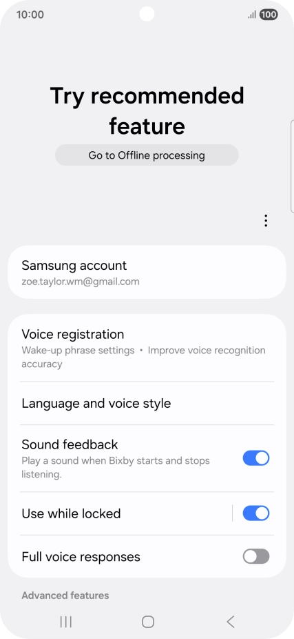 Press Voice registration and follow the instructions on the screen to turn automatic activation on or off. Press Voice registration and follow the instructions on the screen to turn automatic activation on or off.