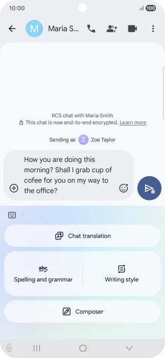 To check your text for grammatical and spelling errors, press Spelling and grammar and follow the instructions on the screen to use the function. To check your text for grammatical and spelling errors, press Spelling and grammar and follow the instructions on the screen to use the function.