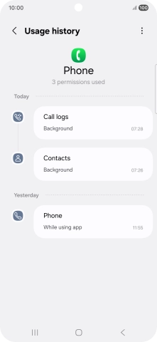 The app activity for the selected app is displayed. The app activity for the selected app is displayed.