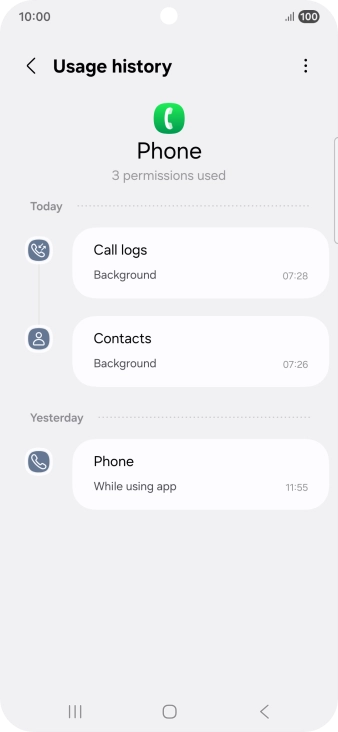 The app activity for the selected app is displayed. The app activity for the selected app is displayed.