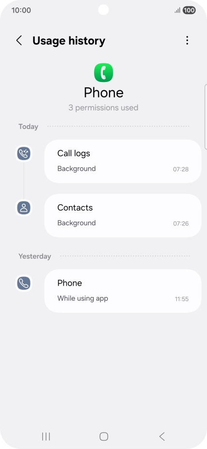 The app activity for the selected app is displayed. The app activity for the selected app is displayed.