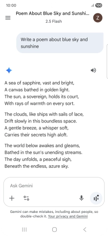 You can ask Gemini to generate a text based on your description. You can ask Gemini to generate a text based on your description.