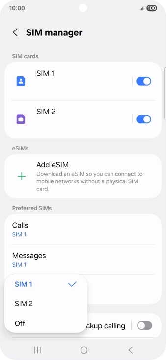 Press the required setting. Press the required setting.