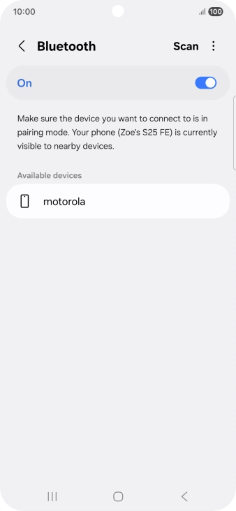 Press the required Bluetooth device and follow the instructions on the screen to pair the device with your phone. Press the required Bluetooth device and follow the instructions on the screen to pair the device with your phone.