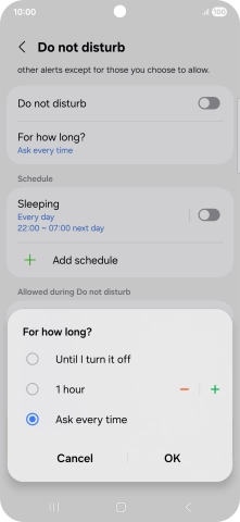 Press the required setting. Press the required setting.
