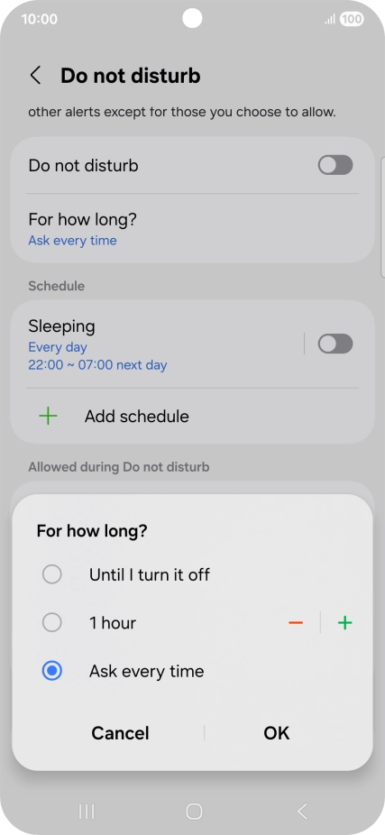 Press the required setting. Press the required setting.