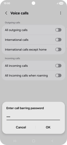 Key in your barring password and press OK. The default barring password is 1919. Key in your barring password and press OK. The default barring password is 1919.