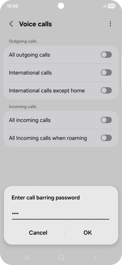 Key in your barring password and press OK. The default barring password is 1919. Key in your barring password and press OK. The default barring password is 1919.