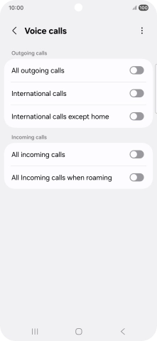 Press the indicator next to the required barring type to turn the function on or off. Press the indicator next to the required barring type to turn the function on or off.