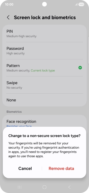 Press Remove data. Press Remove data.
