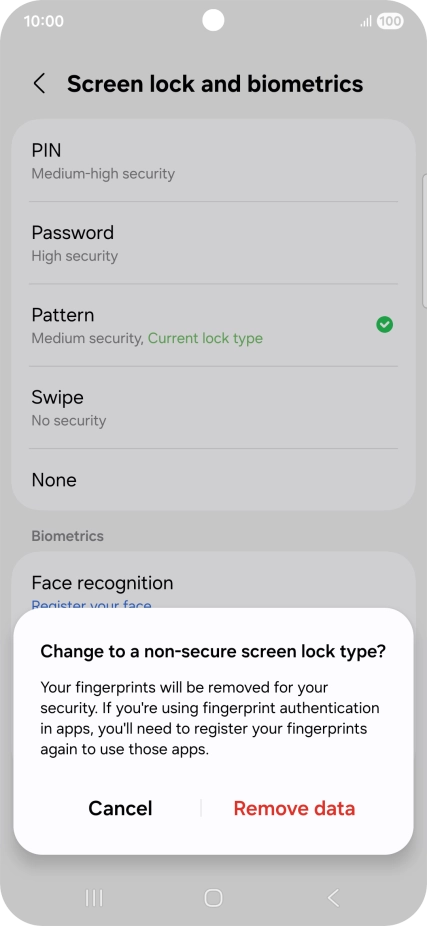 Press Remove data. Press Remove data.