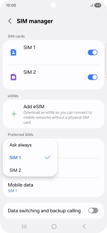 Press the required setting. Press the required setting.