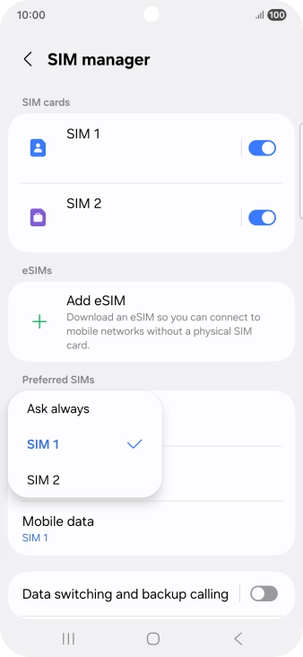 Press the required setting. Press the required setting.