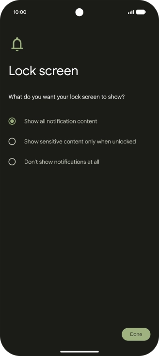 Press the required setting. Press the required setting.