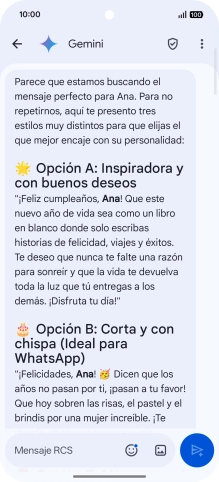 La propuesta de texto de Gemini se visualiza ahora en la pantalla. La propuesta de texto de Gemini se visualiza ahora en la pantalla.