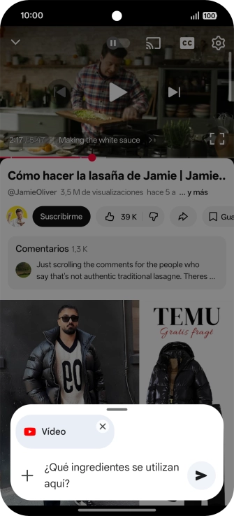 Sigue las indicaciones de la pantalla para escribir o decir en alto la pregunta que quieres hacer del vídeo. Sigue las indicaciones de la pantalla para escribir o decir en alto la pregunta que quieres hacer del vídeo.