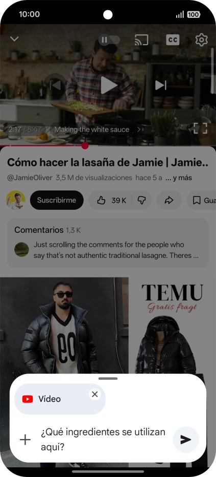 Sigue las indicaciones de la pantalla para escribir o decir en alto la pregunta que quieres hacer del vídeo. Sigue las indicaciones de la pantalla para escribir o decir en alto la pregunta que quieres hacer del vídeo.