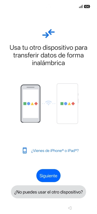 Sigue las indicaciones de la pantalla para transferir contenido desde otro teléfono. Sigue las indicaciones de la pantalla para transferir contenido desde otro teléfono.
