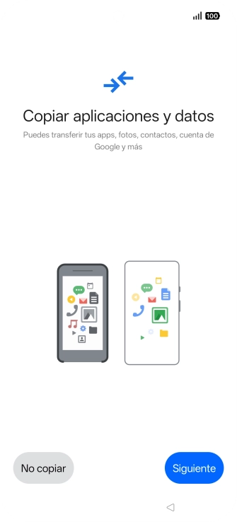 Puedes transferir el contenido de otro teléfono cuando activas tu teléfono por primera vez y cuando lo has restablecido. Cuando aparezca en la pantalla del teléfono esta imagen, ya está listo para la transmisión del contenido del otro teléfono. Puedes transferir el contenido de otro teléfono cuando activas tu teléfono por primera vez y cuando lo has restablecido. Cuando aparezca en la pantalla del teléfono esta imagen, ya está listo para la transmisión del contenido del otro teléfono.