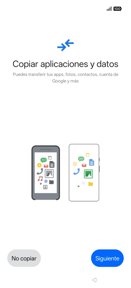 Puedes transferir el contenido de otro teléfono cuando activas tu teléfono por primera vez y cuando lo has restablecido. Cuando aparezca en la pantalla del teléfono esta imagen, ya está listo para la transmisión del contenido del otro teléfono. Puedes transferir el contenido de otro teléfono cuando activas tu teléfono por primera vez y cuando lo has restablecido. Cuando aparezca en la pantalla del teléfono esta imagen, ya está listo para la transmisión del contenido del otro teléfono.