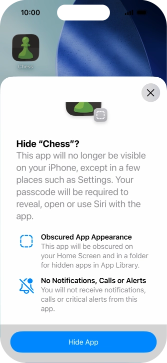 Press Hide App. Press Hide App.