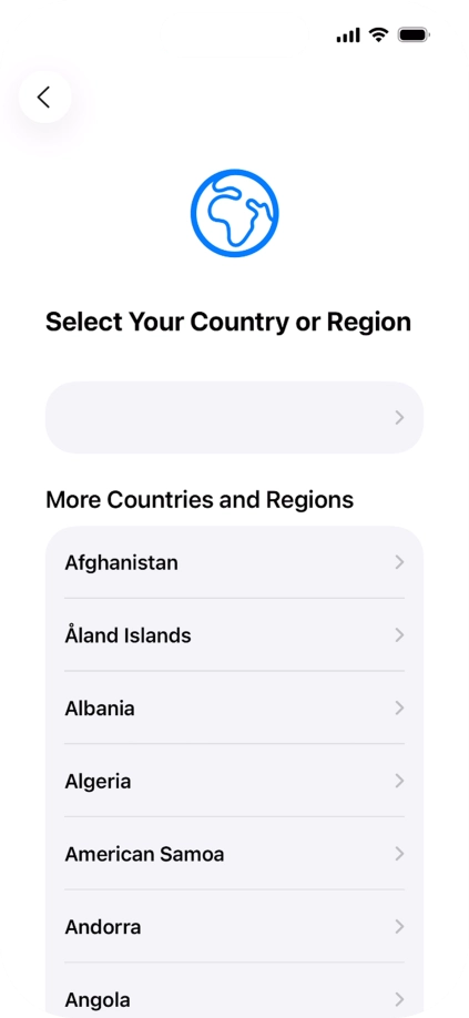 Press the required country or area. Press the required country or area.