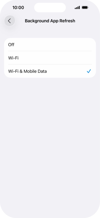 To turn off background refresh of apps, press Off. To turn off background refresh of apps, press Off.