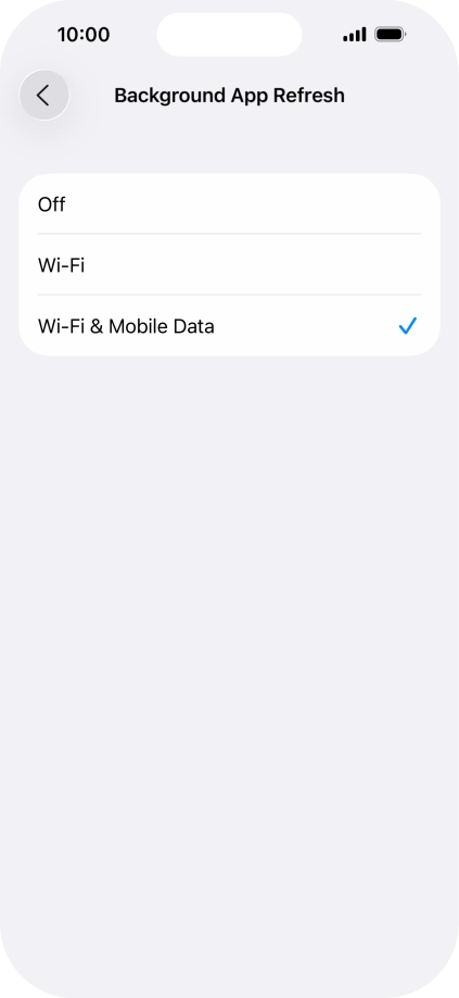 To turn off background refresh of apps, press Off. To turn off background refresh of apps, press Off.