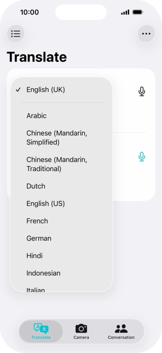 Press the required source language. Press the required source language.