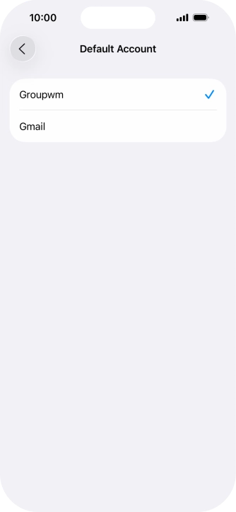 Press the required email account to select the email account as your default account. Press the required email account to select the email account as your default account.