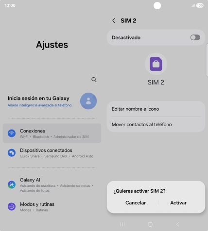 Si deseas activar el uso de la línea móvil (SIM), pulsa Activar. Si deseas activar el uso de la línea móvil (SIM), pulsa Activar.