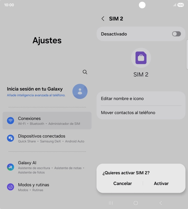 Si deseas activar el uso de la línea móvil (SIM), pulsa Activar. Si deseas activar el uso de la línea móvil (SIM), pulsa Activar.