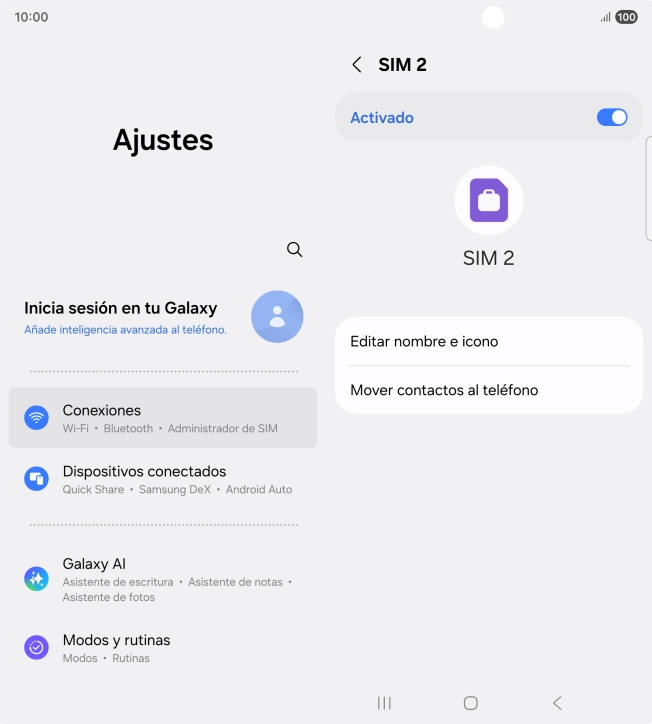 Pulsa el indicador para activar o desactivar el uso de la línea móvil (SIM). Pulsa el indicador para activar o desactivar el uso de la línea móvil (SIM).